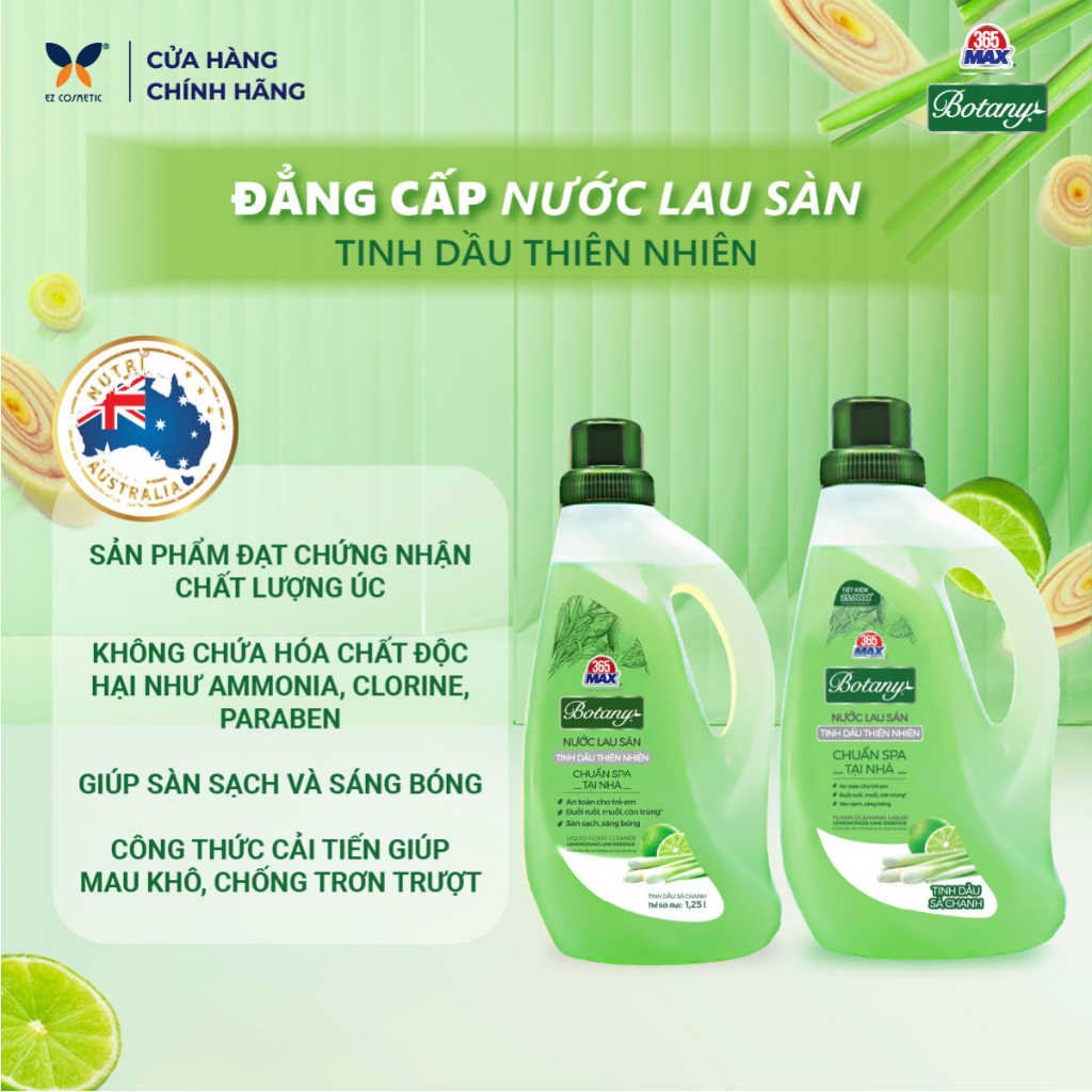 4 Chai nước Lau Sàn 365 MAX BOTANY Tinh Dầu Thiên Nhiên 1.25L - Sàn nhà sạch bóng và an toàn, chống côn trùng