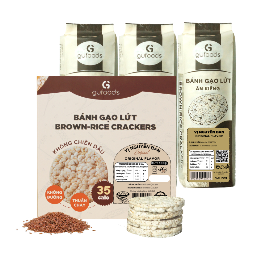 Bánh gạo lứt - GUfoods diet brown-rice crackers (170g/300g/75g) - Various flavors: Oats, Purple Rice, Chia Seeds, Quinoa