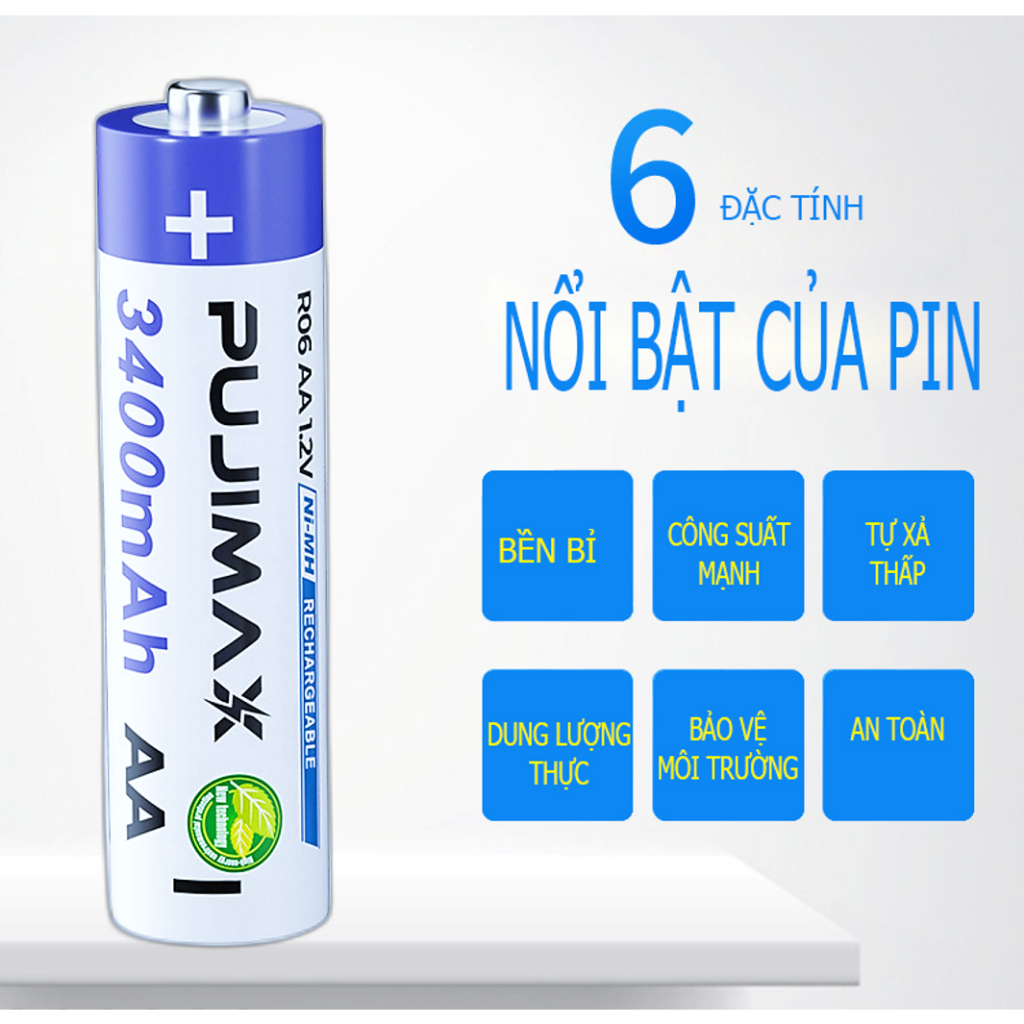 Bộ Sạc Pin Tiểu / Pin Sạc AA 3400mah / AA 1200mAh  Sạc Pin AA/AAA 4 Cổng Fujimax LCD-04 Dòng Sạc Nhanh, Tự Ngắt