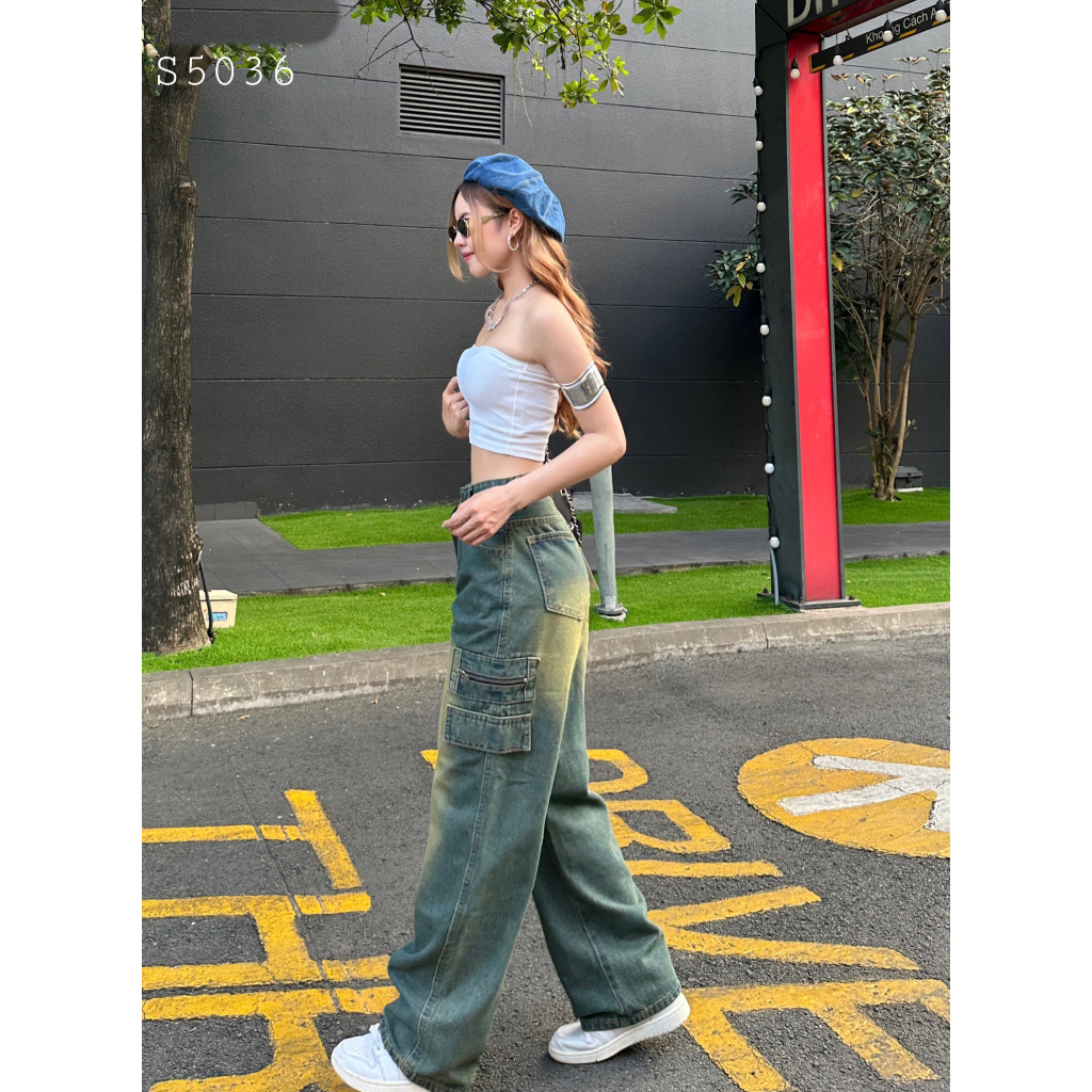 QUẦN JEANS ỐNG RỘNG NỮ LƯNG CAO ĐĨA NÚT TÚI HÔNG KHÓA KÉO MÀU LOANG VÀNG LAI CUỐN SIÊU HOT HIT CỰC XỊN SÒ