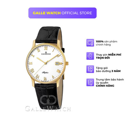 Đồng hồ nam Candino PO102/A vỏ máy vàng 18k cao cấp, dây da đeo tay êm ái, chống nước 3 ATM chính hãng Thụy Sỹ