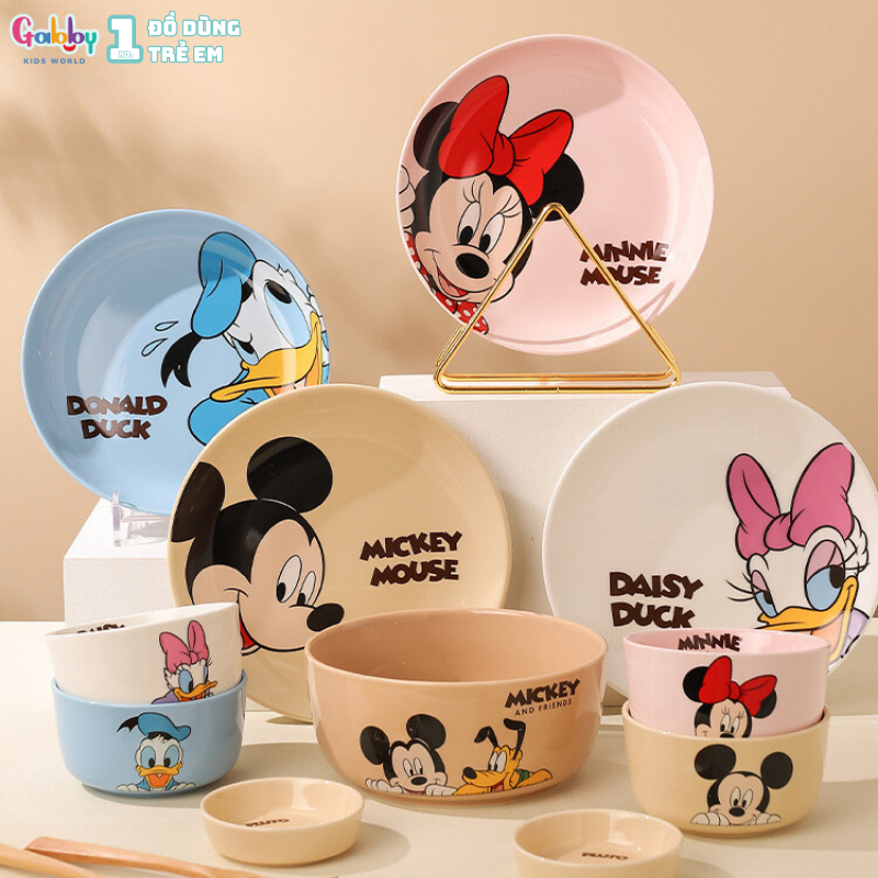 Bộ Đồ Dùng Ăn Uống Tô, Chén, Đĩa Bằng Sứ Disney Đáng Yêu Cho Bé