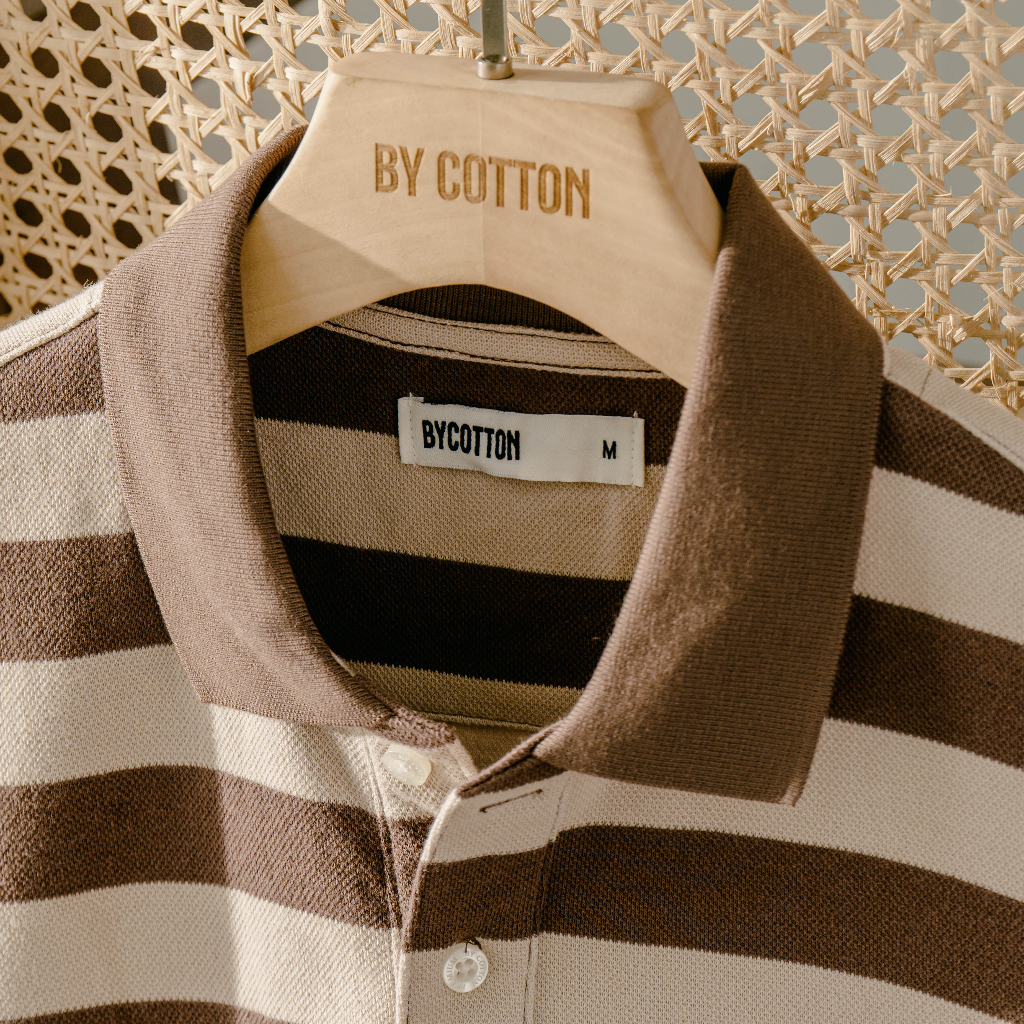 Áo Thun Nam Cao Cấp Polo Sọc Nâu Đậm BY COTTON