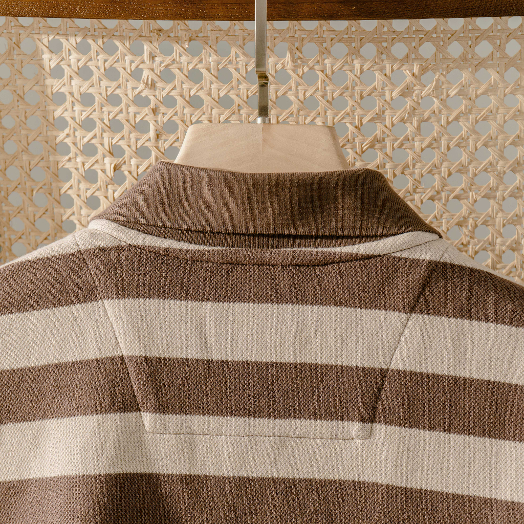 Áo Thun Nam Cao Cấp Polo Sọc Nâu Đậm BY COTTON
