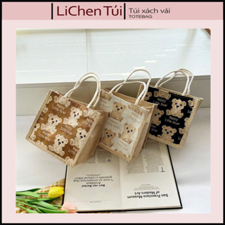 Túi cói mini tote vải có khóa kéo giá rẻ làm quà tặng đựng đồ dùng lặt vặt Lichen T08