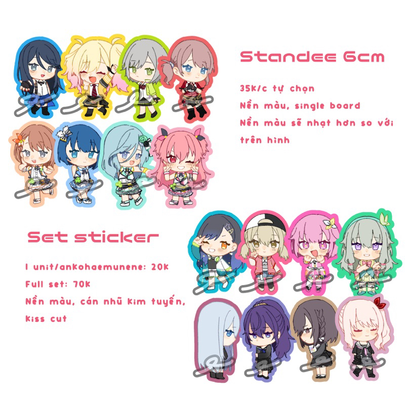 Sticker + standee Project Sekai 6cm nền màu