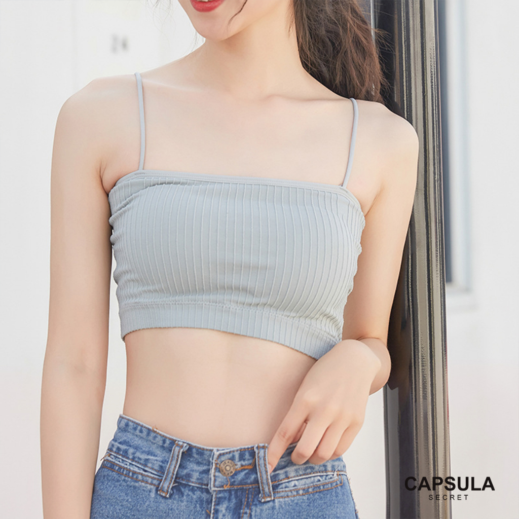 Áo lót 2 dây nữ cotton, Áo bra gân tăm quây ngang mút đệm mỏng tháo rời siêu dễ thương