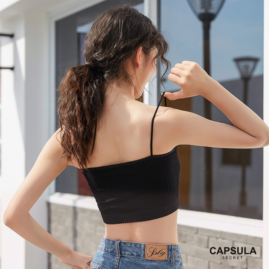 Áo lót 2 dây nữ cotton, Áo bra gân tăm quây ngang mút đệm mỏng tháo rời siêu dễ thương