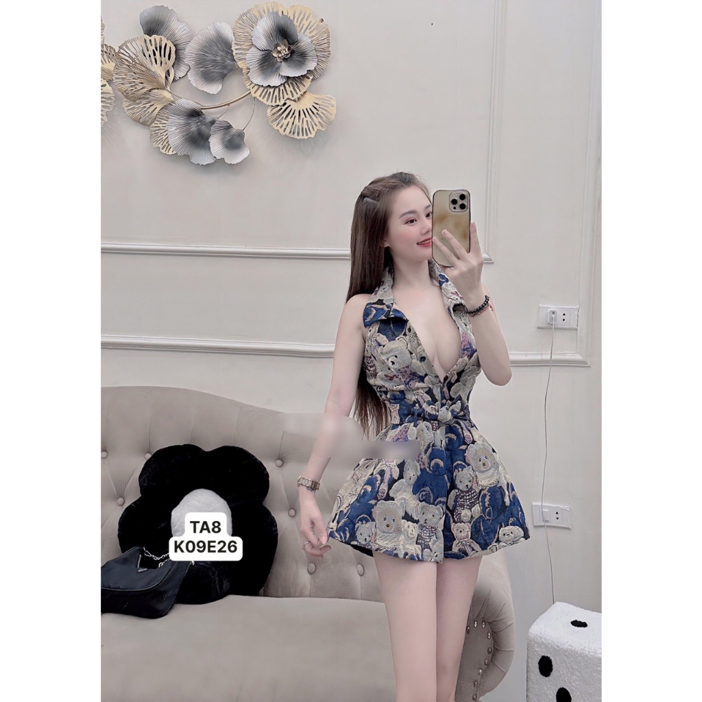 Váy jum yếm lưng chun cực dễ măc ạ T8