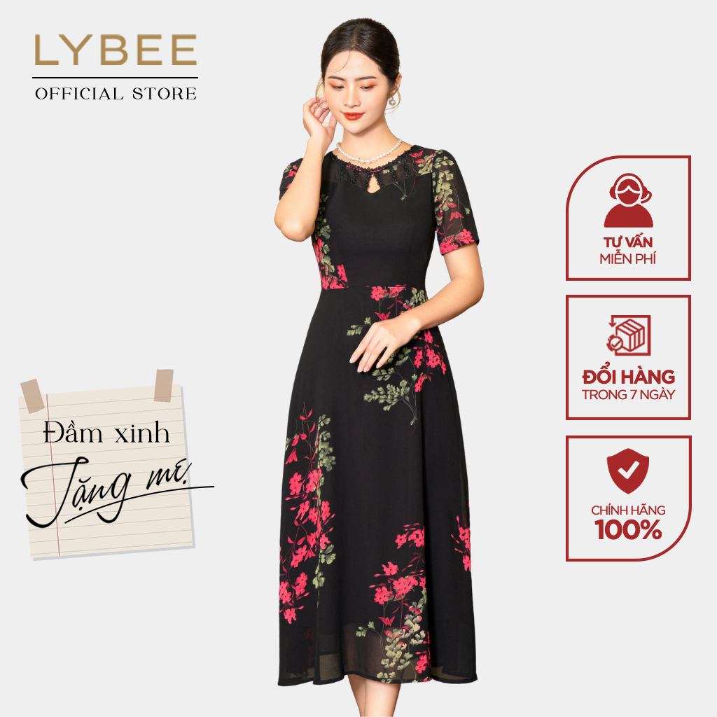 Đầm trung niên đi chơi cao cấp LYBEE LVV055 quà tặng mẹ chất von tơ mát mịn thấm hút mồ hôi