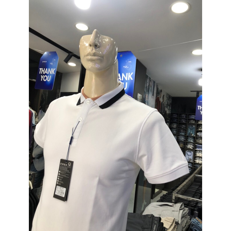 Áo polo owen màu trắng body fit vải cotton APV231369