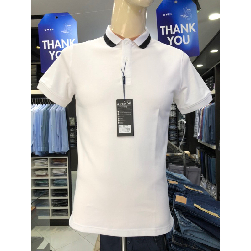 Áo polo owen màu trắng body fit vải cotton APV231369
