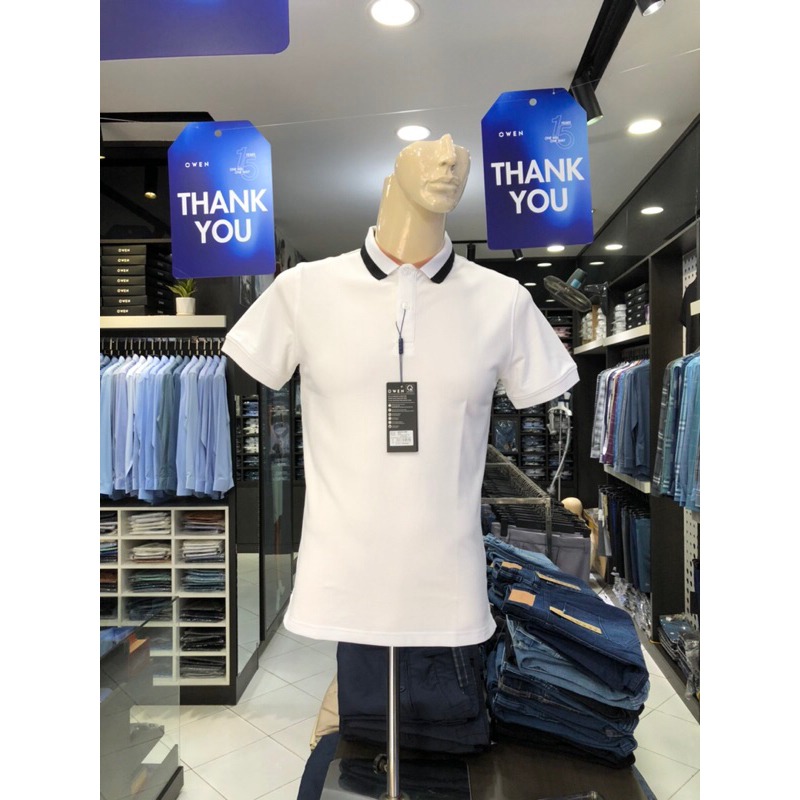 Áo polo owen màu trắng body fit vải cotton APV231369