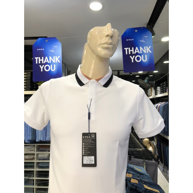 Áo polo owen màu trắng body fit vải cotton APV231369
