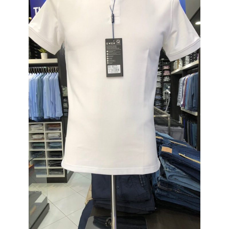 Áo polo owen màu trắng body fit vải cotton APV231369