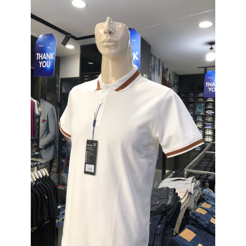 Áo polo owen màu trắng body fit vải cotton APT231389
