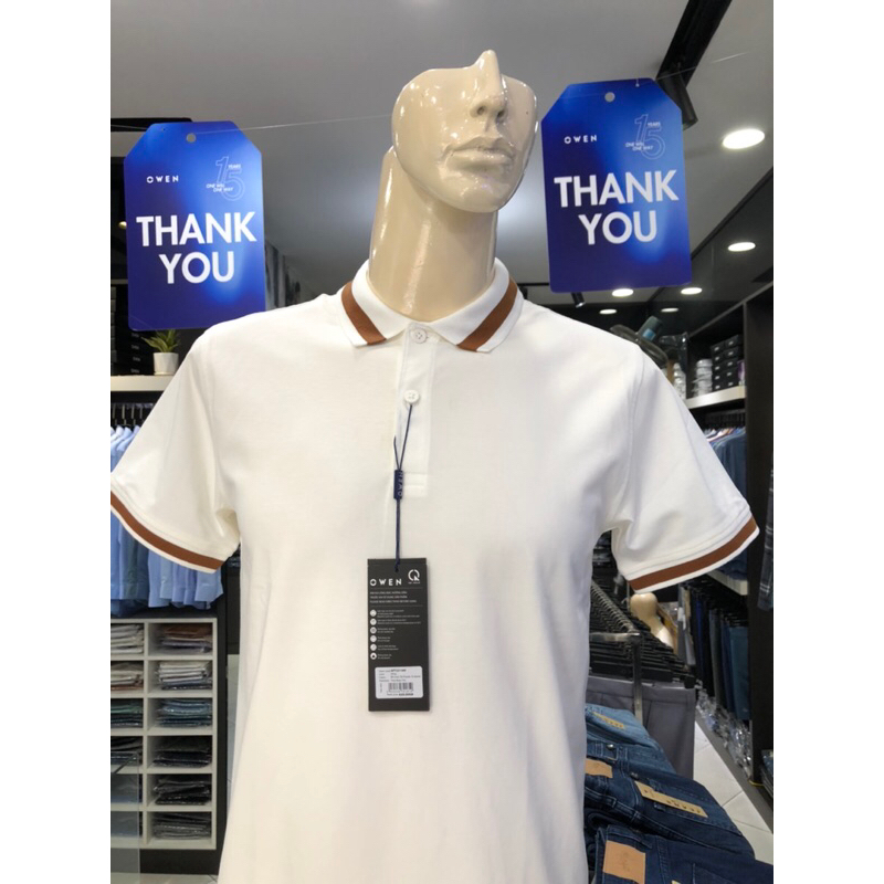 Áo polo owen màu trắng body fit vải cotton APT231389
