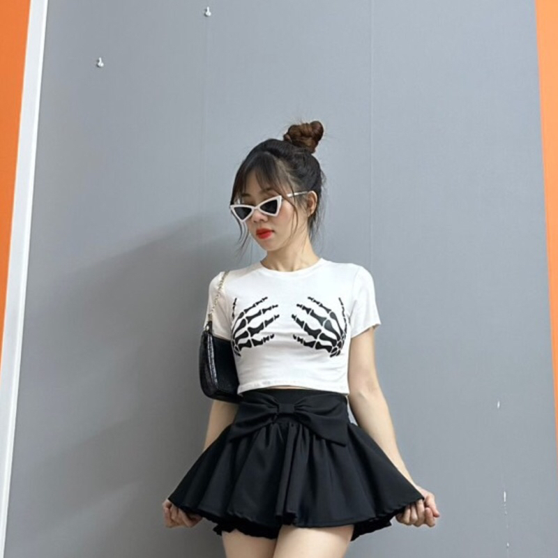 Áo crotop nữ hình tay xương chất bozip mềm mịn