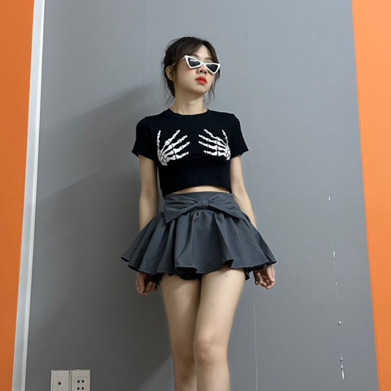 Áo crotop nữ hình tay xương chất bozip mềm mịn