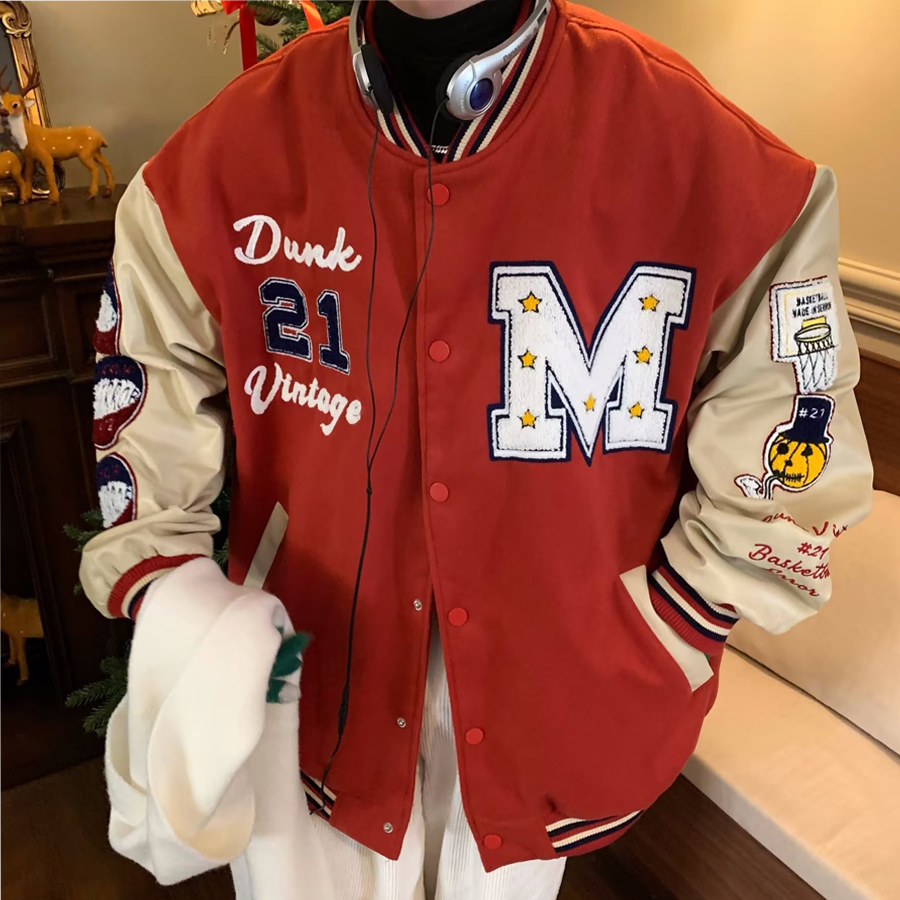Áo khoác Varsity Dạ Phối Tay Da Cao Cấp, chất liệu nỉ cotton, thêu họa tiết phong cách unisex | BigBuy360 - bigbuy360.vn