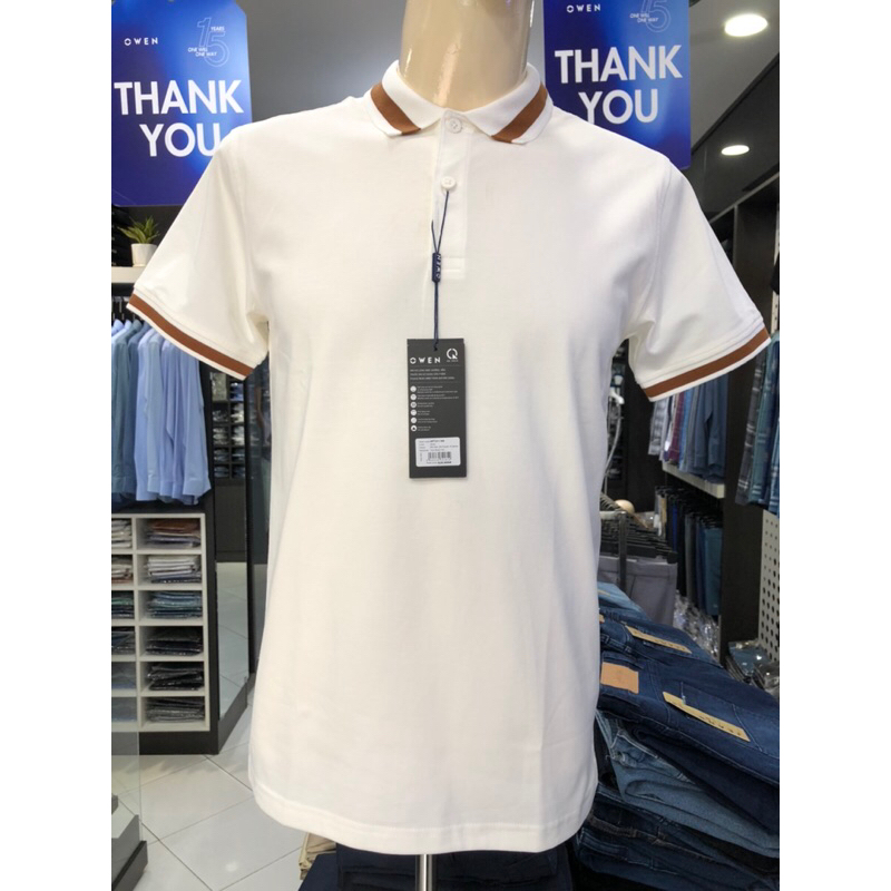 Áo polo owen màu trắng body fit vải cotton APT231389