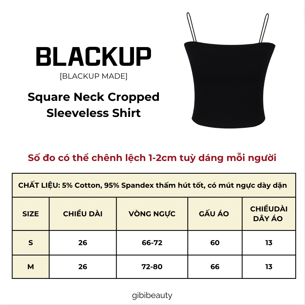 Áo 2 dây BLACKUP Square Neck Cropped Sleeveless Shirt