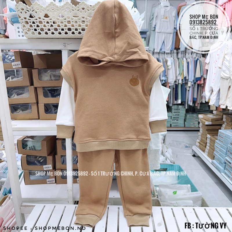 Set bộ nỉ ghi lê 3 món Little Love cho bé trai, bé gái (6-9M đến 12-18M)