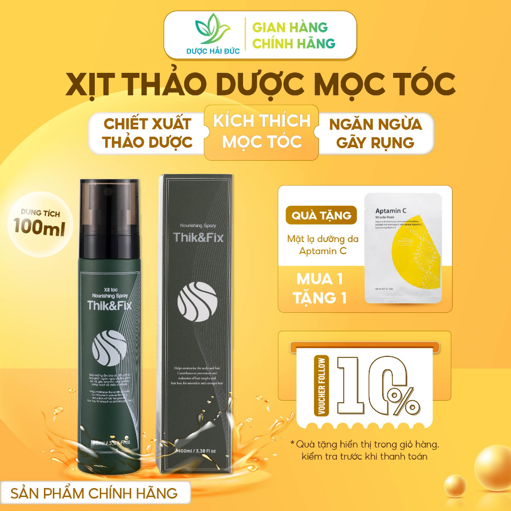 Xịt dưỡng tóc Thik&Fix (100ml) - Dưỡng tóc chuyên sâu, giảm gãy rụng, kích thích mọc tóc cho mái tóc dày mượt