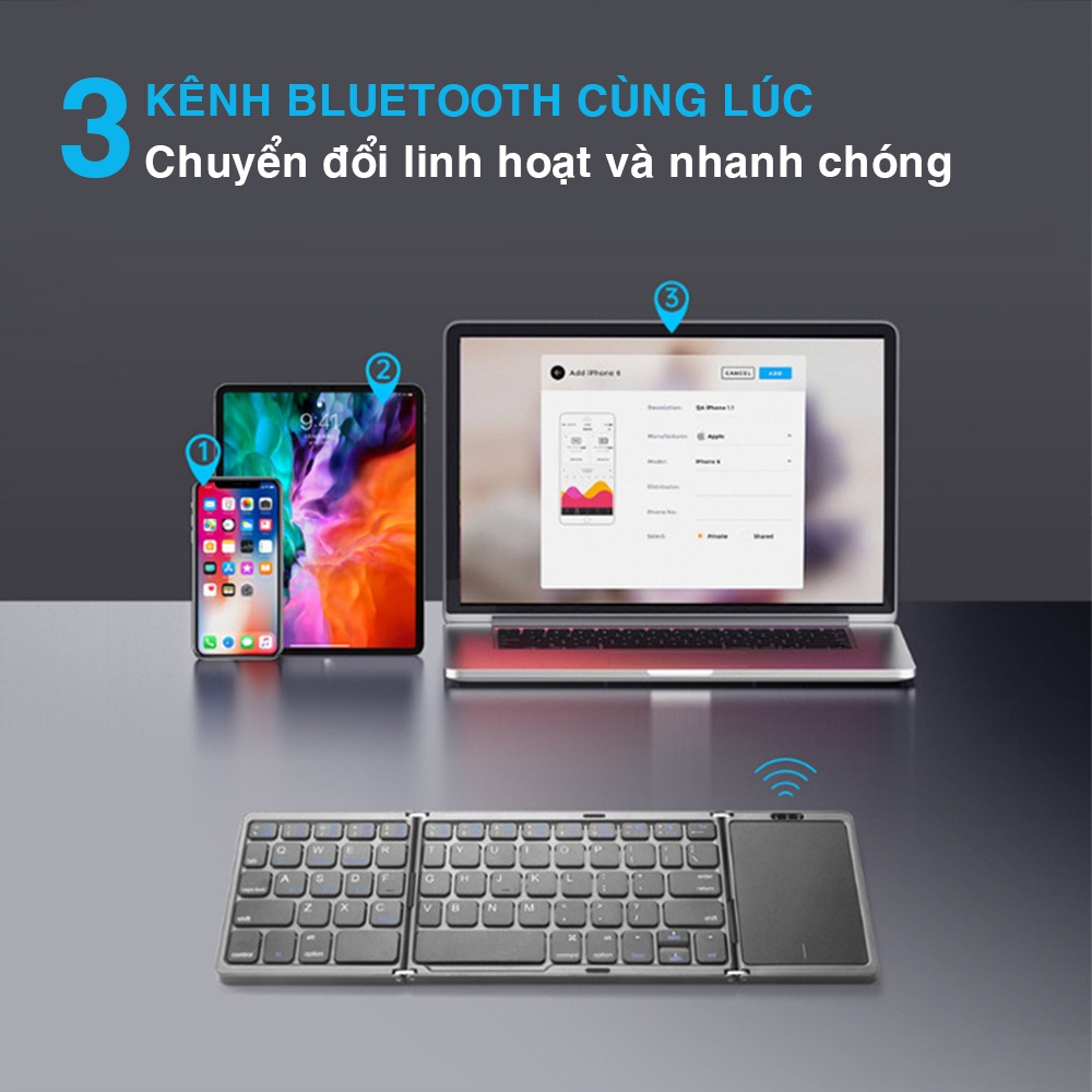 Bàn Phím Gập Không Dây Bluetooth B089T Ultra Slim  - Tương Thích Điện Thoại, Máy Tính Bảng, SmartTV, Laptop
