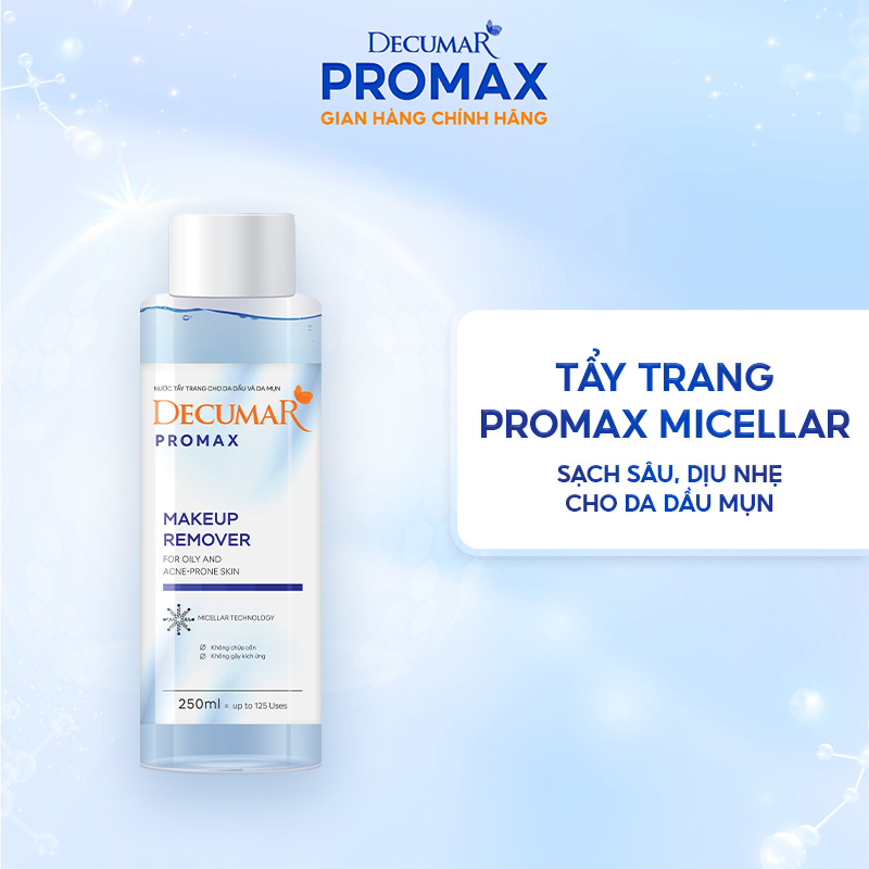 Nước tẩy trang Decumar Promax Micellar sạch sâu và dịu nhẹ cho da dầu mụn 250ml - DH Beauty