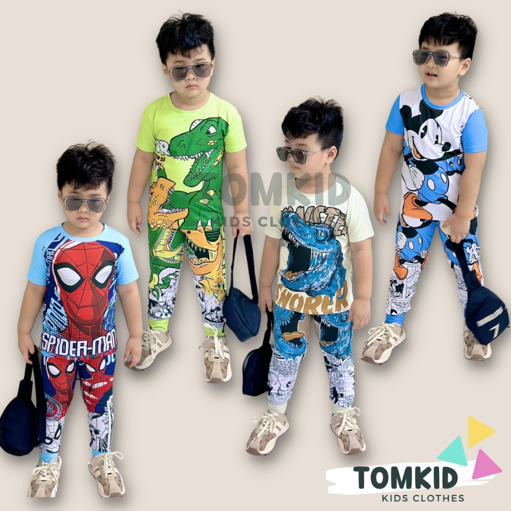 Đồ dài cho bé trai đồ bộ cho bé tay ngắn chất thun lạnh chính phẩm 3D loại 1 dày dặn không nhão vải 10-40kg Tomkids