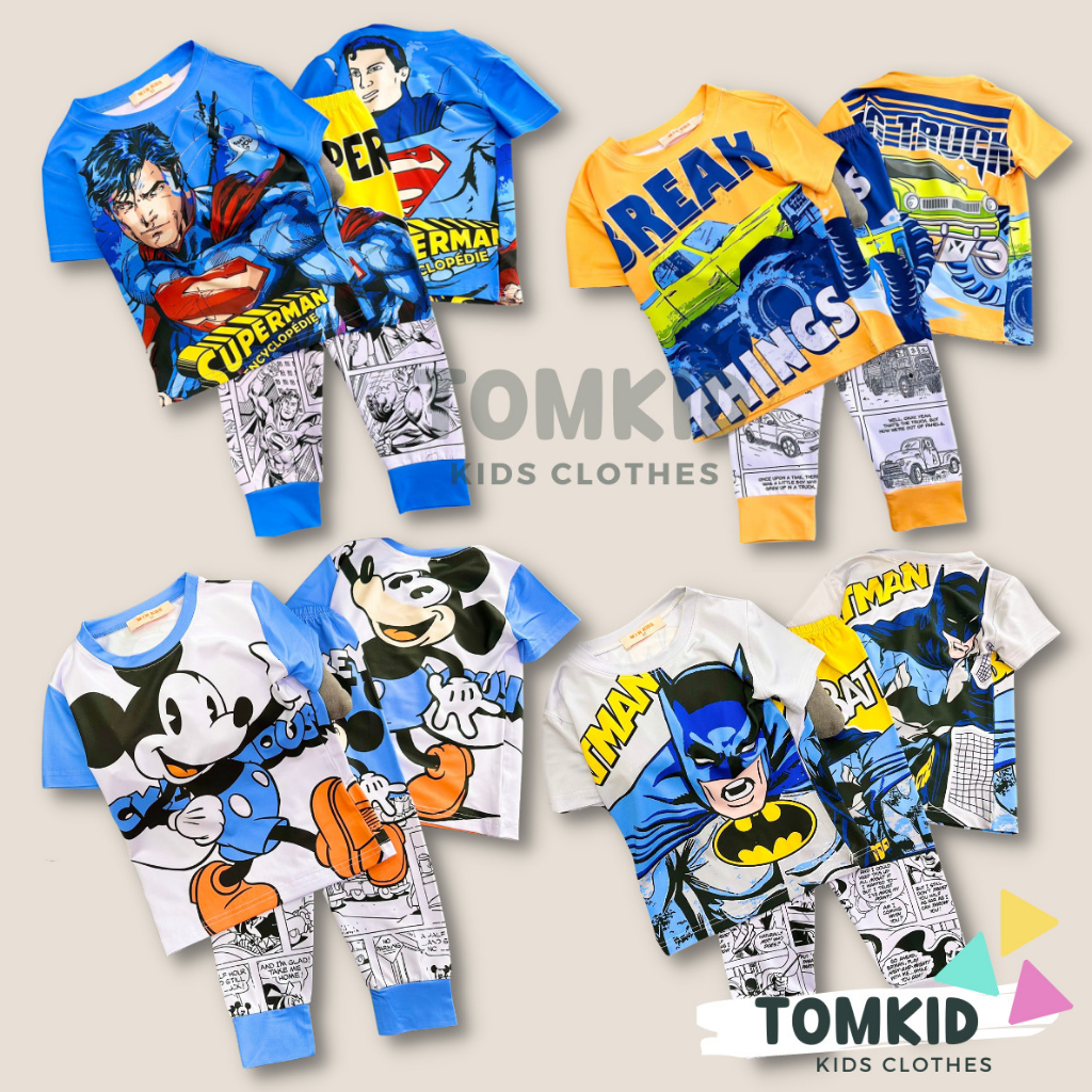 Đồ dài cho bé trai đồ bộ cho bé tay ngắn chất thun lạnh chính phẩm 3D loại 1 dày dặn không nhão vải 10-40kg Tomkids