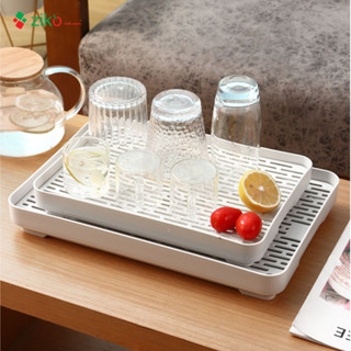 Khay úp ly, cốc màu trắng, khay đựng ấm chén bằng nhựa pp cao cấp 2 lớp có lỗ thoát nước