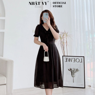 Đầm dự tiệc maxi Nhật Vy tay ngắn cổ tim phối bèo dáng xoè chất voan ánh kim phù hợp đi chơi dạo phố công sở - D2533