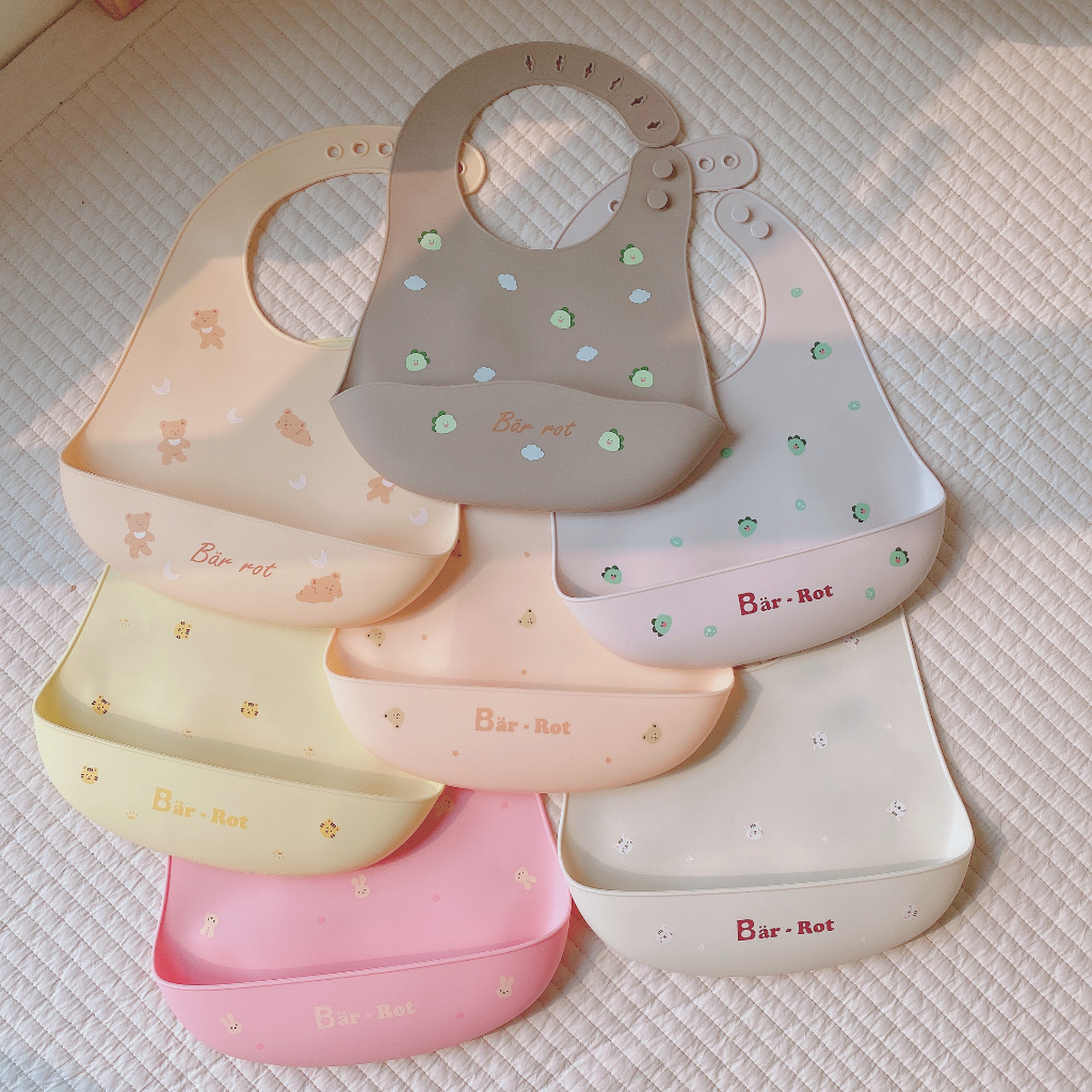 Yếm ăn dặm cho bé silicon cao cấp BAR ROT chính hãng yếm ăn dặm có máng siêu xịn siêu xinh cho trẻ