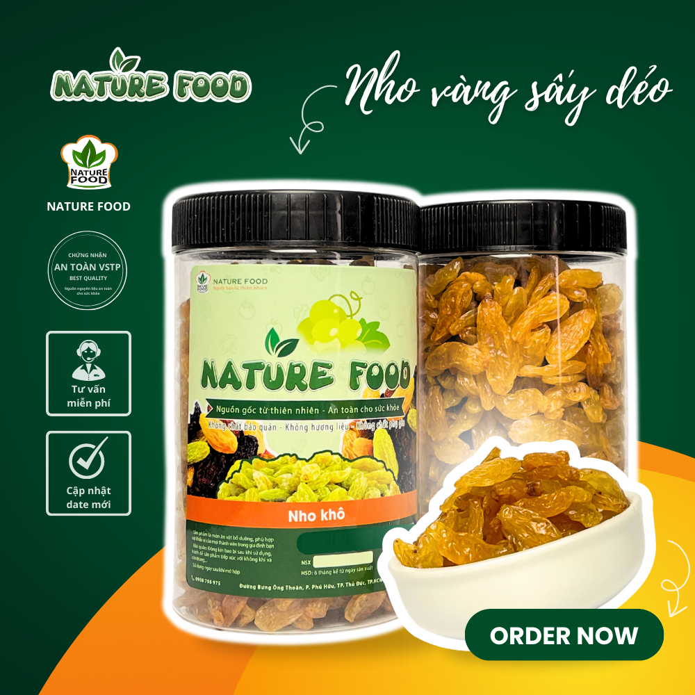 [HỘP 500GR] NHO VÀNG SẤY LẠNH DẺO NATURE FOOD