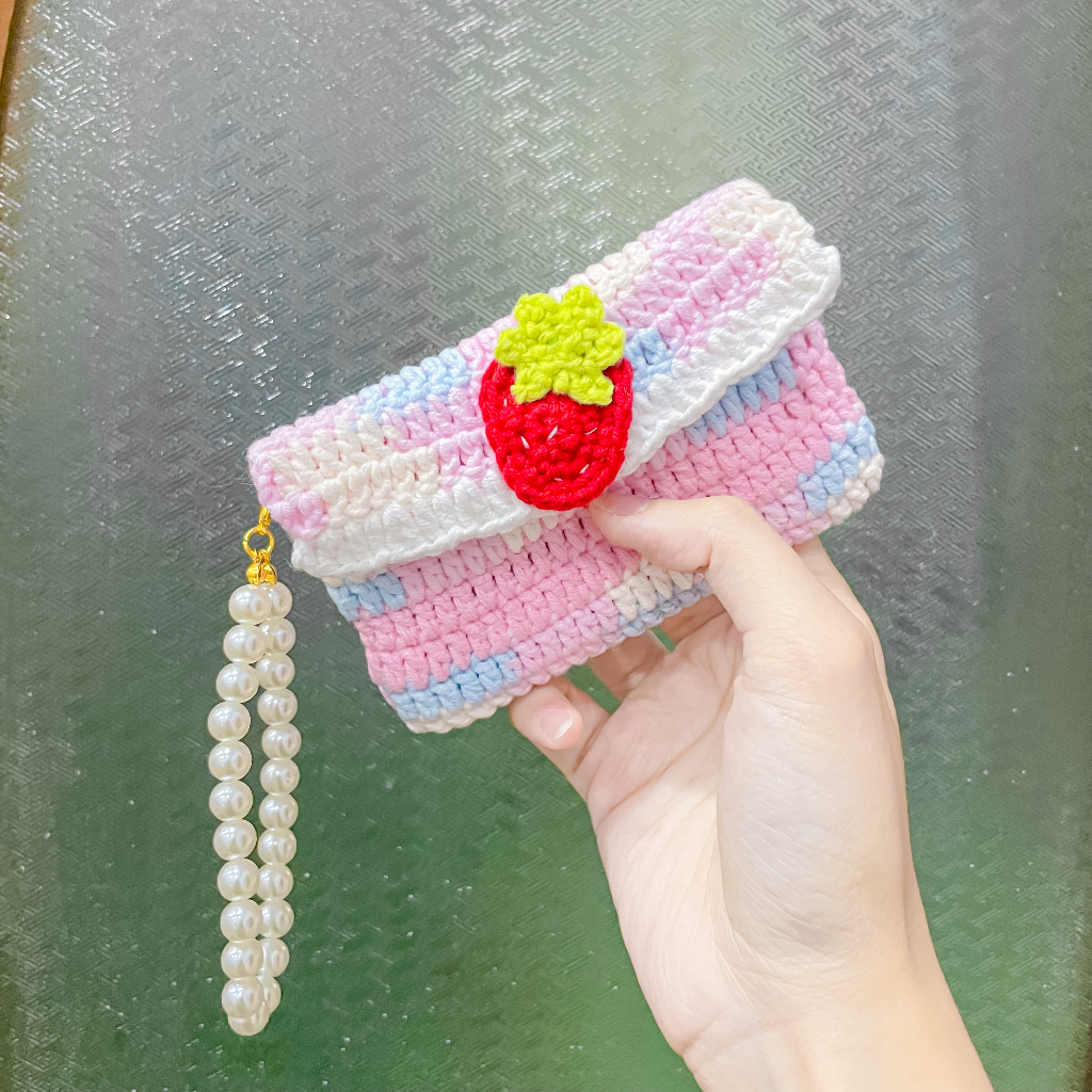 Ví len đựng tiền và thẻ trái dâu màu loang