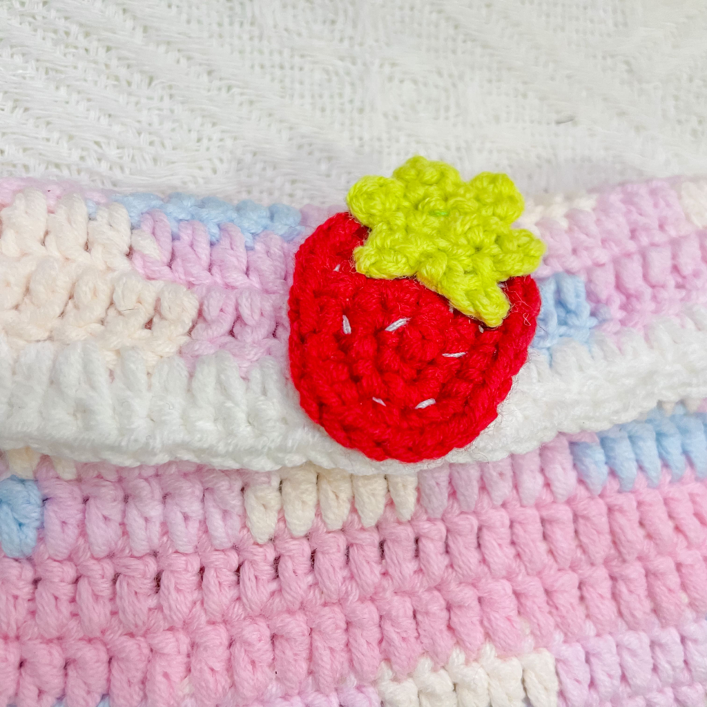 Ví len đựng tiền và thẻ trái dâu màu loang