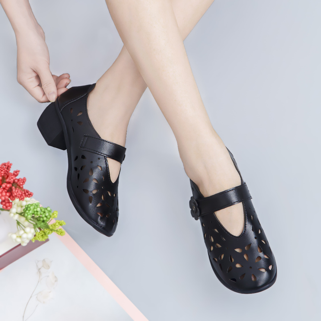 Giày cao gót nữ mũi nhọn đế vuông cao 5 phân màu trắng thiết kế nơ đính đá bít mũi bảo hành 1 năm XN80 TIMAN