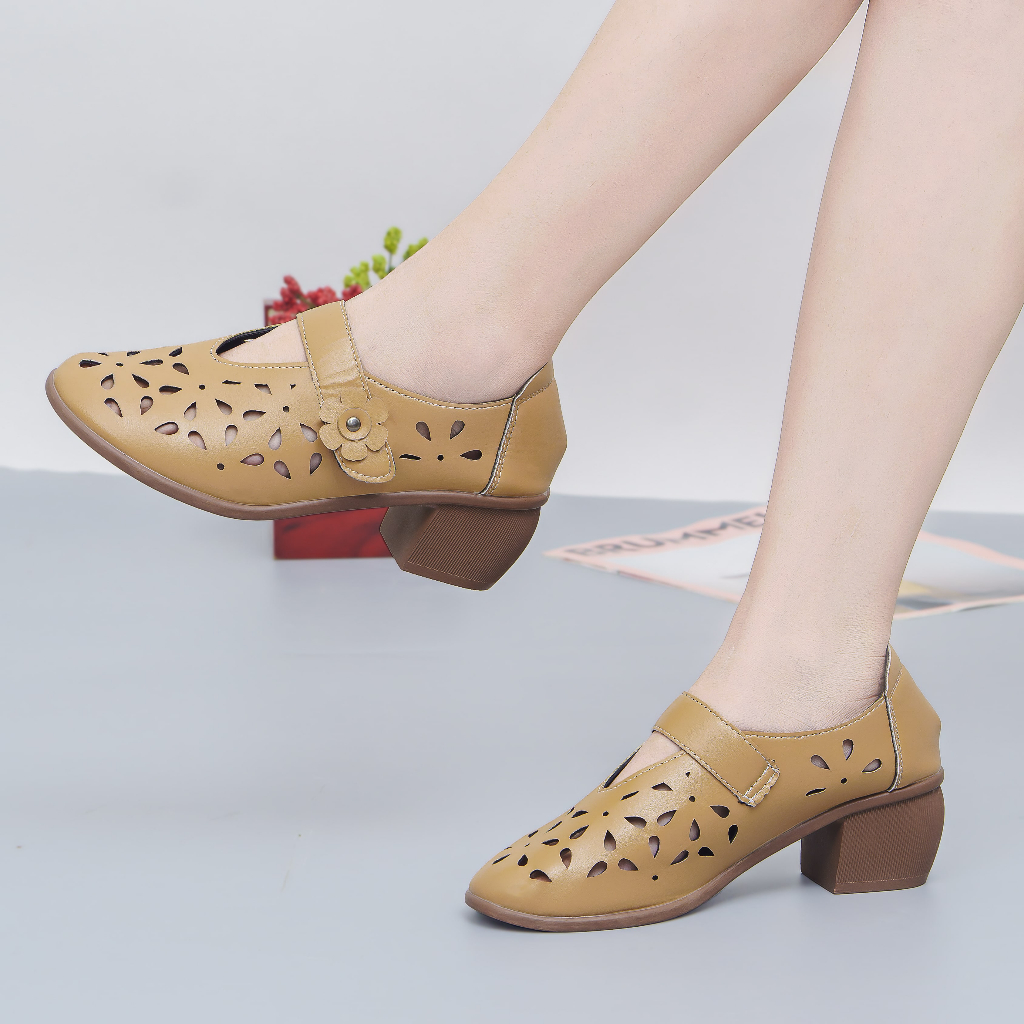 Giày cao gót nữ mũi nhọn đế vuông cao 5 phân màu trắng thiết kế nơ đính đá bít mũi bảo hành 1 năm XN80 TIMAN