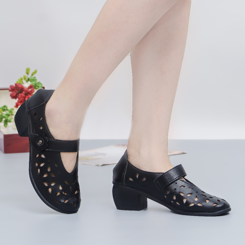 Giày cao gót nữ mũi nhọn đế vuông cao 5 phân màu trắng thiết kế nơ đính đá bít mũi bảo hành 1 năm XN80 TIMAN