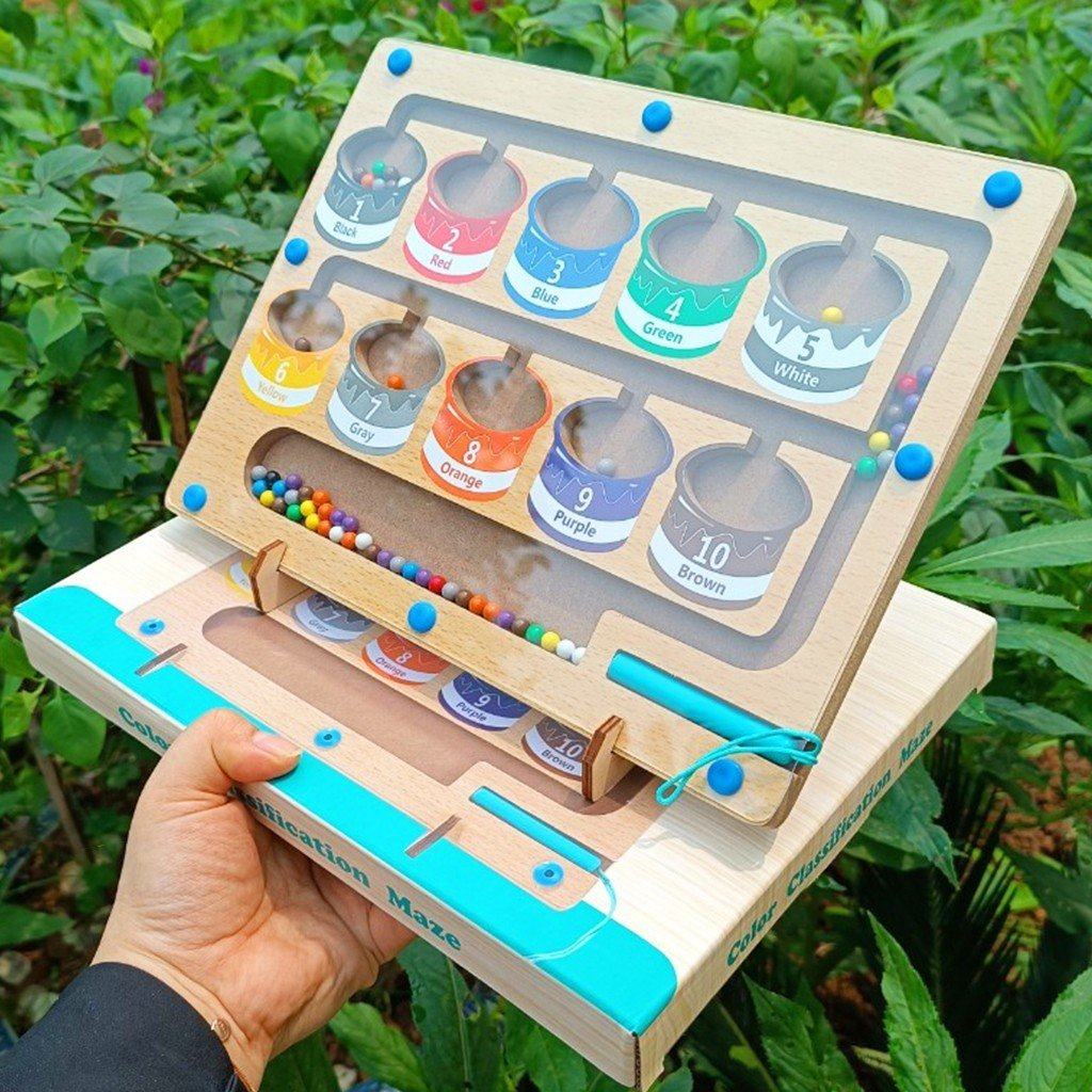 Bảng gỗ MONTESSORI Phân biệt màu sắc và số đếm có nam châm cho bé - Metis Đồ Chơi Cho Con