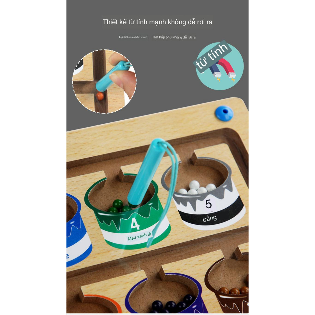 Bảng gỗ MONTESSORI Phân biệt màu sắc và số đếm có nam châm cho bé - Metis Đồ Chơi Cho Con