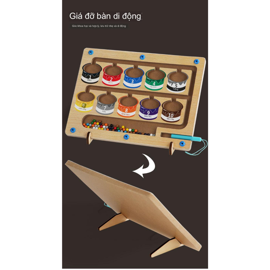 Bảng gỗ MONTESSORI Phân biệt màu sắc và số đếm có nam châm cho bé - Metis Đồ Chơi Cho Con