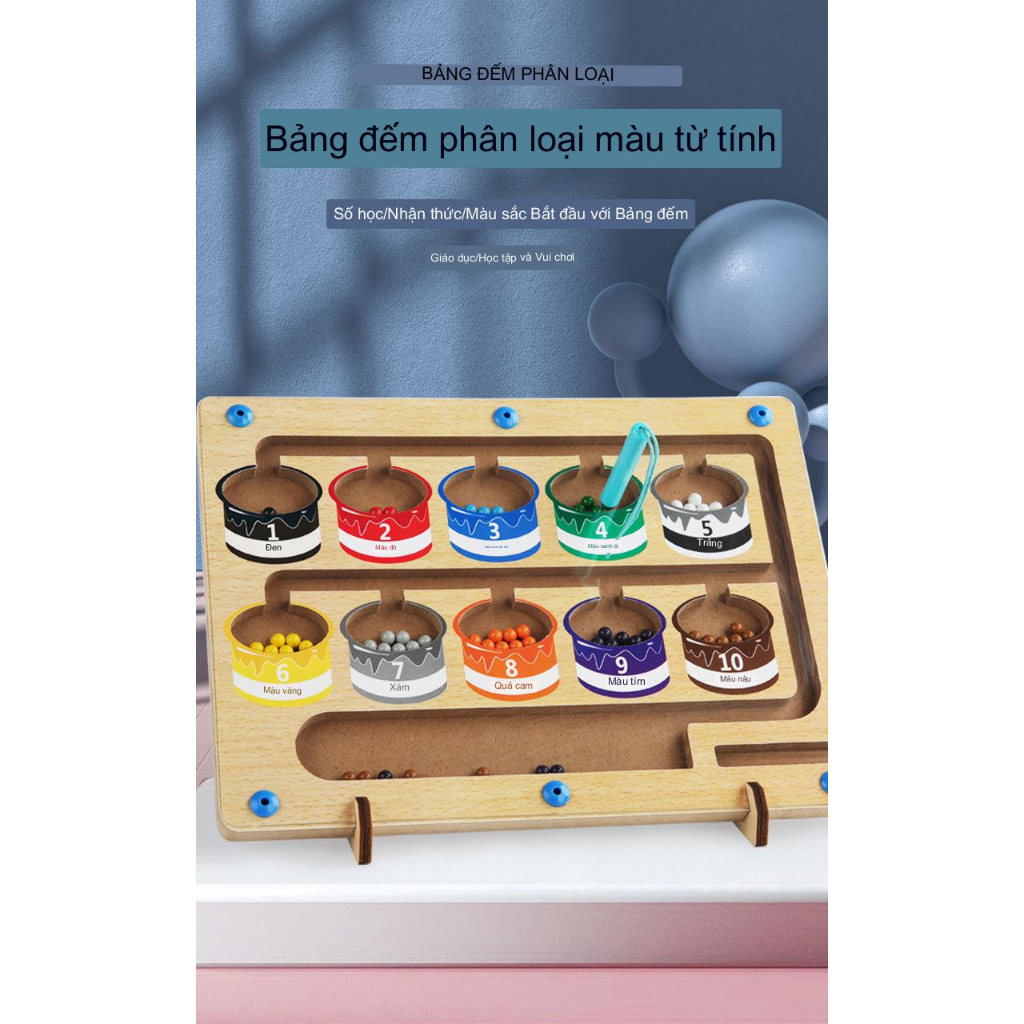 Bảng gỗ MONTESSORI Phân biệt màu sắc và số đếm có nam châm cho bé - Metis Đồ Chơi Cho Con