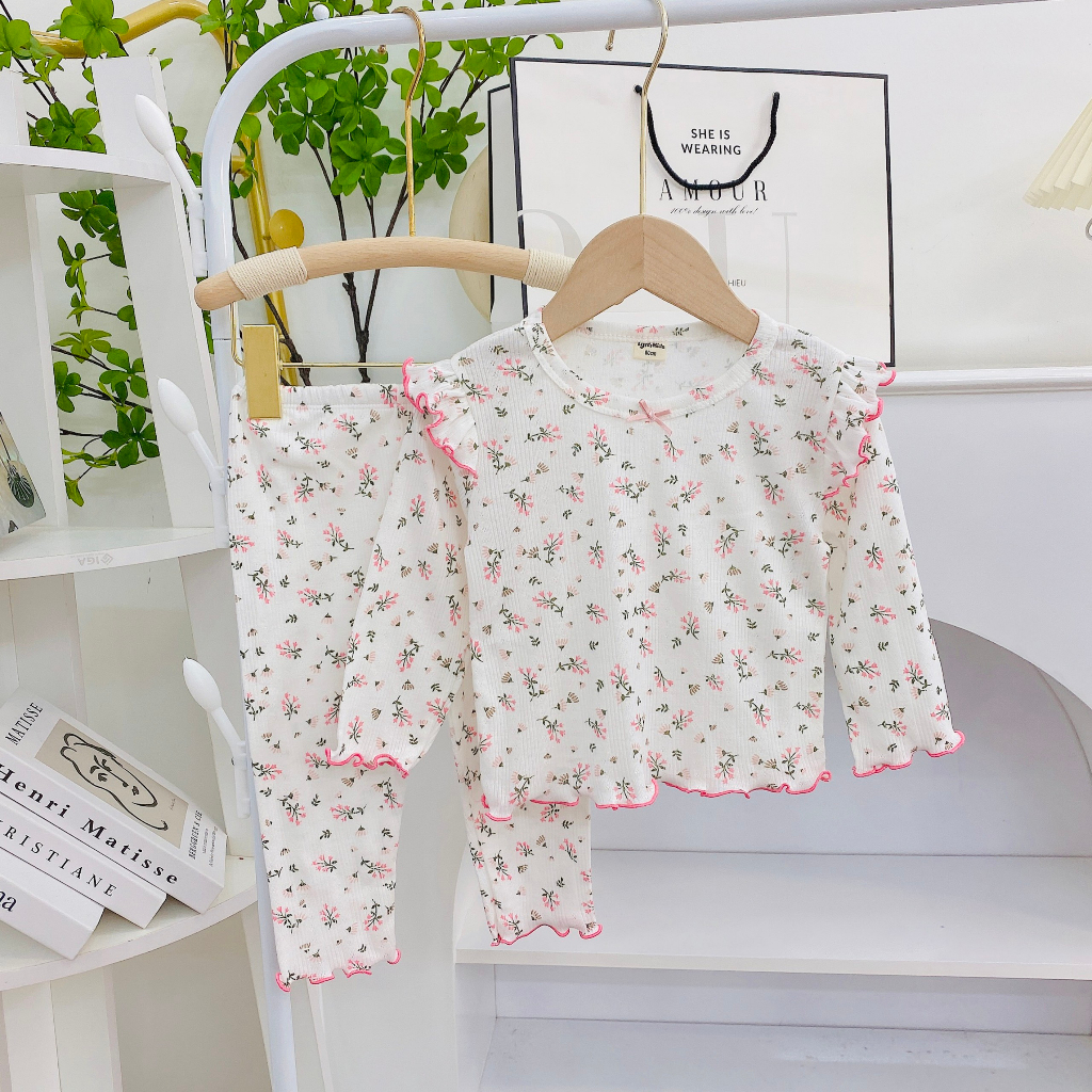 Bộ dài tay cánh tiên 100% cotton thông hơi xuất Nhật cho bé gái