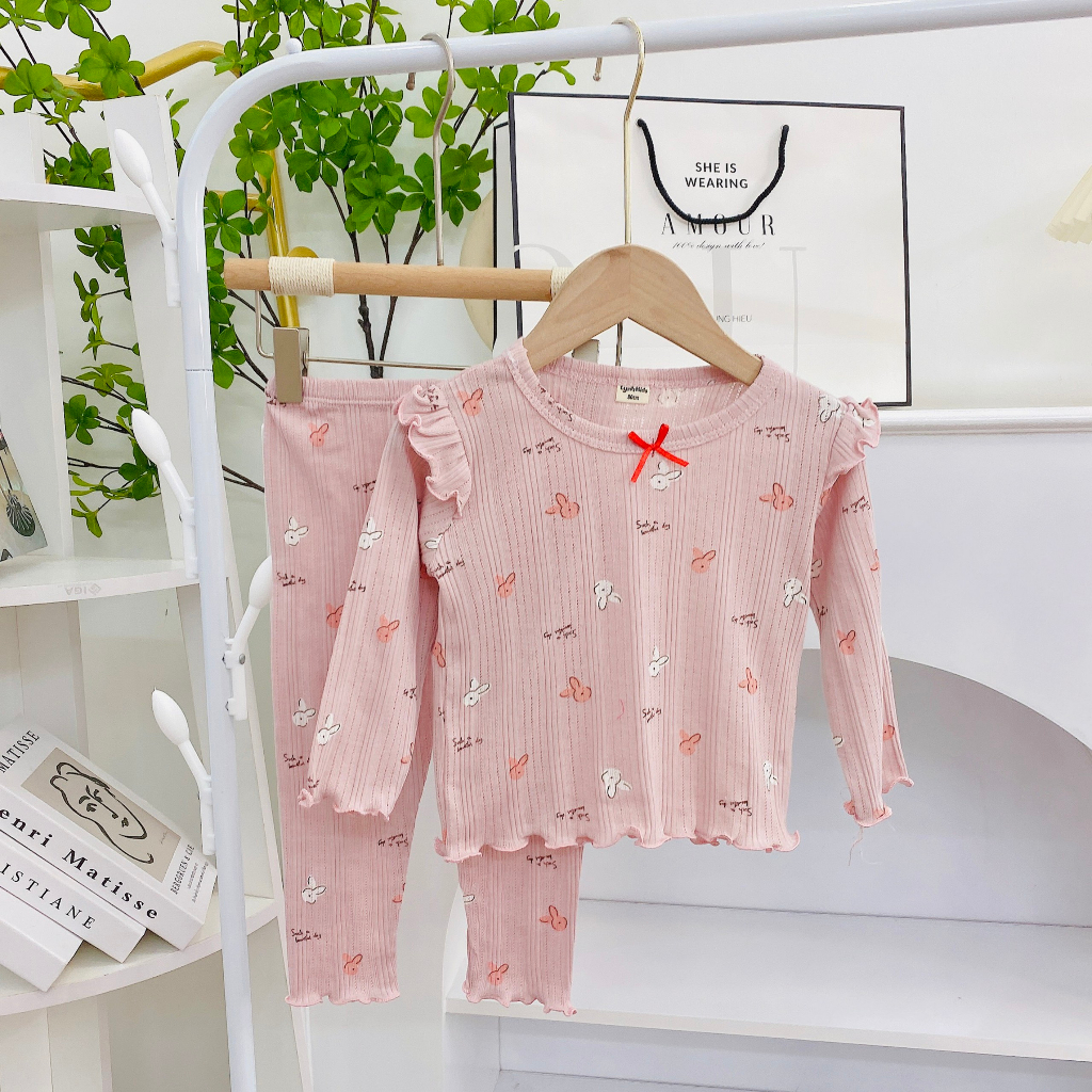 Bộ dài tay cánh tiên 100% cotton thông hơi xuất Nhật cho bé gái