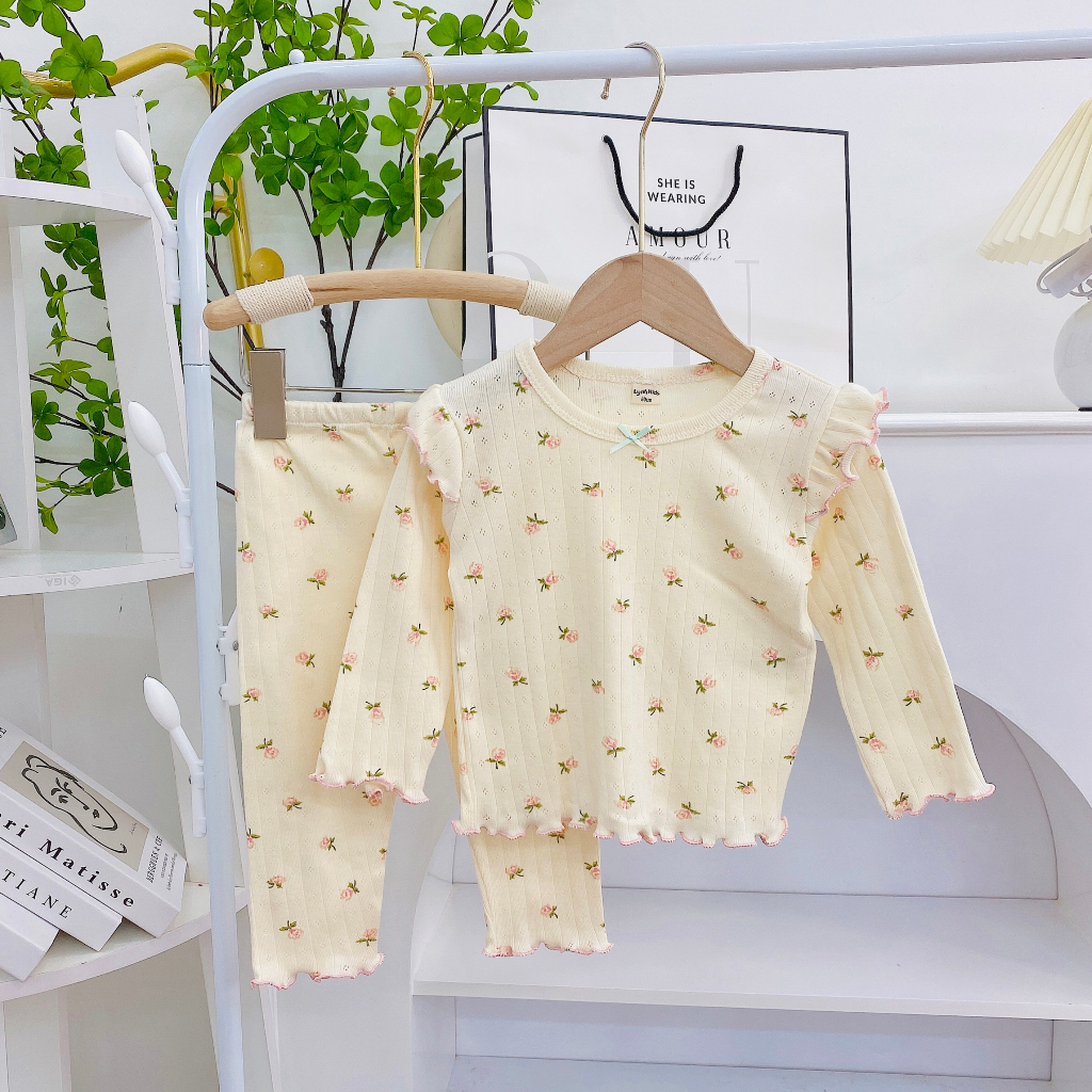 Bộ dài tay cánh tiên 100% cotton thông hơi xuất Nhật cho bé gái