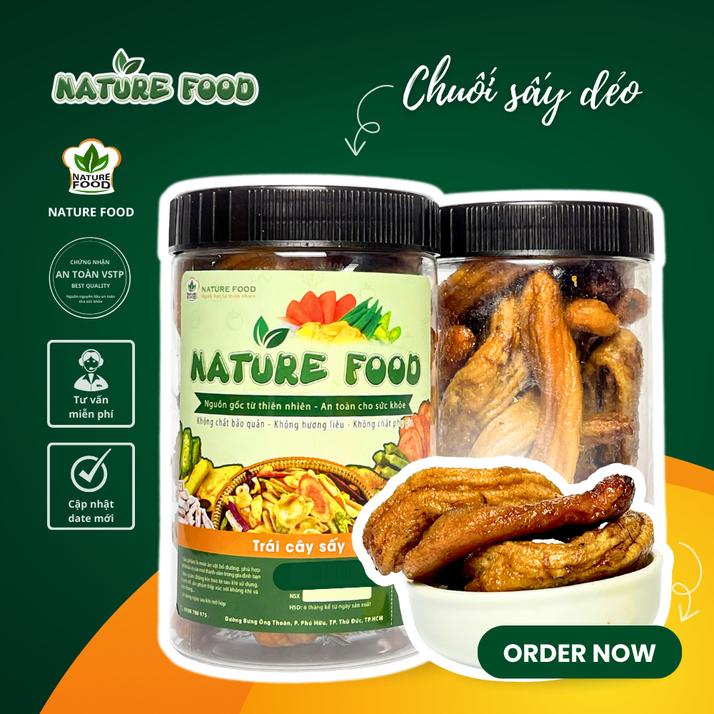 [HỘP 500GR] CHUỐI SẤY DẺO NGUYÊN TRÁI NGỌT (NATURE FOOD)