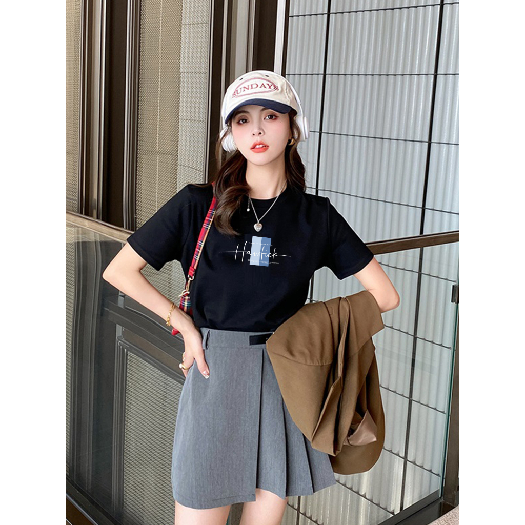 Áo phông nữ form rộng màu đen in chữ đơn giản - Áo thun nữ P001